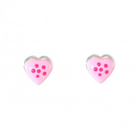 Boucles d oreilles clou argent composé d un coeur rose émaille 6x6mm Système d attache : poussette belge