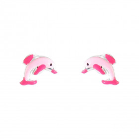 Boucles d'oreilles clou argent dauphin rose