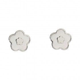 Boucles d oreilles clou argent rhodié forme fleur nacre 8x8mm diamètre Système d attache : poussette belge