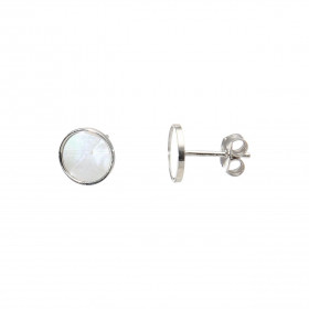 Boucles d oreilles clou argent rhodié forme cercle nacre 9mm diamètre Système d attache : poussette belge