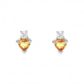 Boucles d'oreilles Coeur Argent 925 Rhodié Citrine et Oxyde