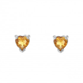 Boucles d'oreilles Coeur Argent 925 Rhodié Citrine. Chaque boucle est sertie d'une pierre en forme de coeur mesurant 5x5mm...