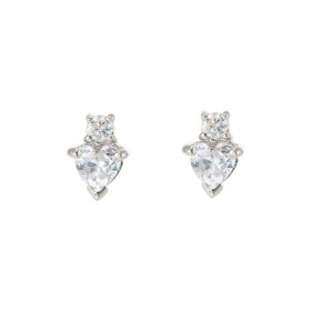 Boucles d oreilles Coeur Argent 925 Rhodié Oxyde zirconium Chaque boucle est sertie d une pierre forme coeur mesurant 5x5m...