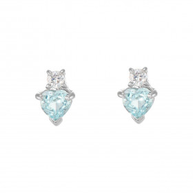 Boucles d'oreilles Coeur Argent 925 Rhodié Topaze bleue traitée et Oxyde