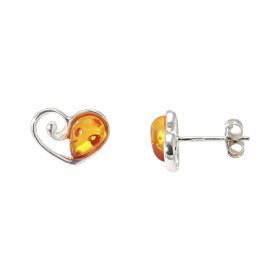 Boucles d'oreilles Coeur Argent  Ambre 