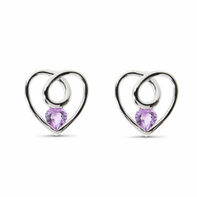 Boucles d oreilles Coeur Argent Améthyste Motif Argent 925 rhodié mesurant 12x12mm Chaque boucle est sertie d une pierre t...