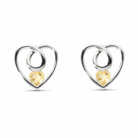 Boucles d'oreilles Coeur Argent Citrine. Motif en Argent 925 rhodié mesurant 12x12mm. Chaque boucle est sertie d'une pierr...