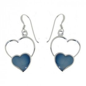 Boucles d'oreilles Coeur Argent  Nacre Bleue