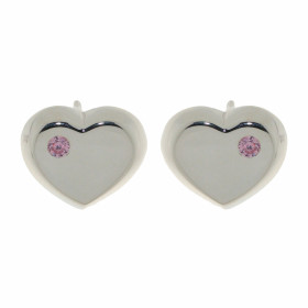 Boucles d&#39;oreilles argent en forme de coeur serties d&#39;un petit oxyde de zirconium rose de 3mm. Dimensions: 12x15mm