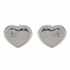 Boucles d&#39;oreilles argent en forme de coeur serties d&#39;un petit oxyde de zirconium de 3mm. Dimensions: 12x15mm