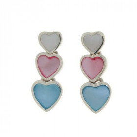 Boucles d oreilles Argent 925 Nacre composées 3 petits coeurs, longueur : 2cm