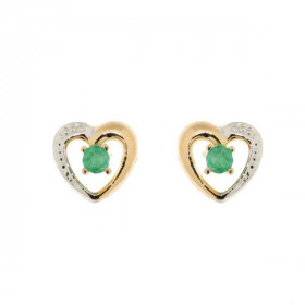 Boucles d'oreilles Coeur Or 2 tons Emeraude 2.5mm