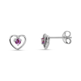 Boucles d oreilles Coeur Or blanc 375 Améthyste Boucles d oreilles Or blanc 375 (9 carats) Motif coeur 7x7mm Pierres ronde...