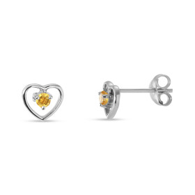 Boucles d'oreilles Coeur Or blanc 375 et Citrine. Boucles d'oreilles en Or blanc 375 (9 carats). Motif coeur de 7x7mm. Pie...