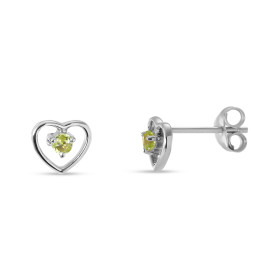 Boucles d'oreilles Coeur Or blanc 375 et Péridot. Boucles d'oreilles en Or blanc 375 (9 carats). Motif coeur de 7x7mm avec...