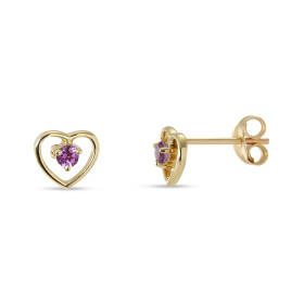 Boucles d oreilles Coeur Or jaune 375 Améthyste Boucles d oreilles Or jaune 375 (9 carats) Motif coeur 7x7mm Pierres ronde...