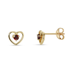Boucles d oreilles Coeur Or jaune 375 Grenat Boucles d oreilles Or jaune 375 (9 carats) Motif coeur 7x7mm Pierres rondes 2...
