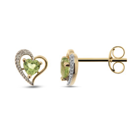Boucles d oreilles Coeur Péridot Diamant Or 375 2tons Ces Citrines sont taillées Coeur mesurent 4x4mm Deux petits diamants...