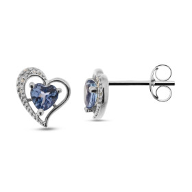 Boucles d oreilles Coeur Tanzanite Diamant Or Blanc 375 Ces Tanzanites sont taillées Coeur mesurent 4x4mm Deux petits diam...
