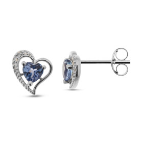 Boucles d'oreilles Coeur Tanzanite et Diamant en Or Blanc 375