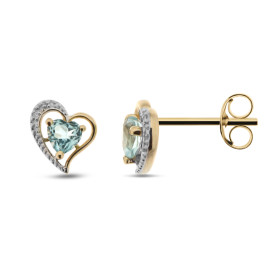 Boucles d oreilles Coeur Topaze Bleue Traitée Diamant Or 375 2tons Ces Topazes sont taillées Coeur mesurent 4x4mm Deux pet...