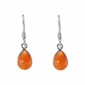  Boucles d oreilles pendantes serties pierres forme poire Les pierres varieté Cornaline sont taillées cabochon La dimensio...