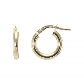 Créoles rondes or jaune 375 Système d attache : charnière Diamètre : 14mm Largeur : 2,3mm