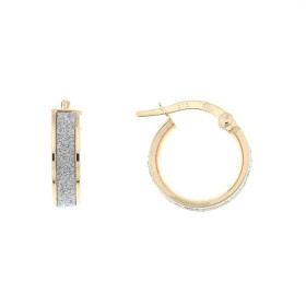 Créoles 2 tons Or 375 Partie centrale or blanc texturé Largeur : 3,8mm Diamètre exterieur : 13mm 