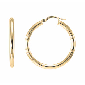  Créoles Or Jaune 375 Fil Rond 3mm Diam. 25mm Section ronde 3mm diamètre Diamètre extérieur : 25mm Système fermeture : cha...