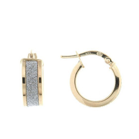 Créoles 2 tons Or 375 Partie centrale or blanc texturé Largeur : 6,2mm Diamètre exterieur : 15mm 