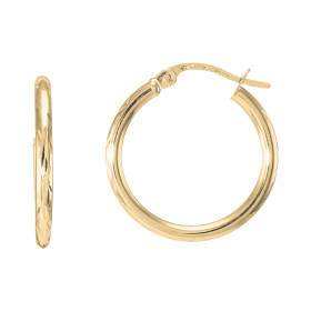 Créoles ciselées Or Jaune 375 Fil Rond 2mm Diam. 20mm Section ronde texturée 2mm diamètre Diamètre extérieur : 20mm Systè...