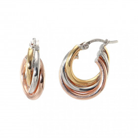  Créoles 3 ors 375 composées 3 anneaux 14mm diamètre Système d attache : charnière Dimensions : 14x19mm Largeur : 5,8mm 