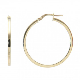 Créoles rondes or jaune 375 Système d attache : charnière Diamètre : 29mm Largeur : Section carrée 1,8mm