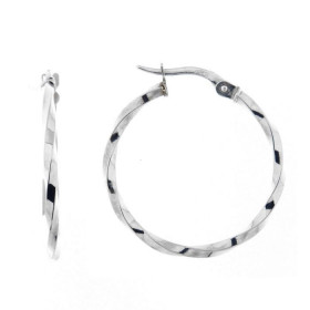 Créoles Or Blanc 375 Section carrée torsadée 1,5mm Diamètre exterieur : 25mm 