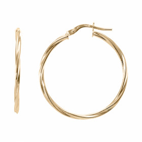  Créoles rondes torsadées or jaune 375 Système d attache : charnière Diamètre extérieur : 30mm Largeur : 1,8mm 