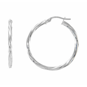  Créoles rondes torsadées or blanc 375 Système d attache : charnière Diamètre : 30mm Largeur : 2,2mm 