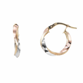 Créoles Torsadées 2.5mm x 15mm 3 Ors 375 Diamètre exterieur : 15mm Section torsadée 2.5mm large Système d attache : charnière