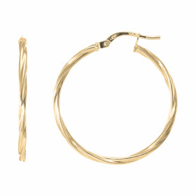 Créoles Torsadées 2mm x 28mm Or Jaune 375 Diamètre exterieur : 28mm Section torsadée 2mm large Système d attache : charnière