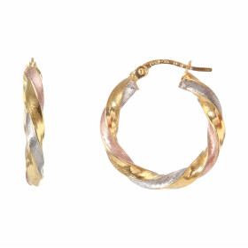  Créoles rondes torsadées 2 ors 375 Système d attache : charnière Diamètre : 26mm Largeur : 3mm 