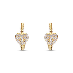 Boucles d'oreilles en argent doré composées d'un demi anneau sur lequel est soudé un coeur sertis d'oxydes de zirconium. L...