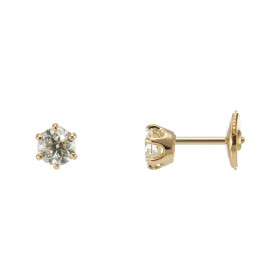 Boucles d&#39;oreilles en Or Jaune et Diamant. Ces boucles sont serties de Diamants ronds. Les pierres mesurent 4.8mm de d...