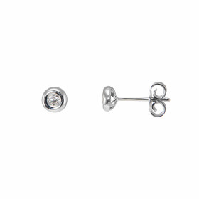 Boucles d&#39;oreilles en Or Blanc serties de deux Diamants ronds de 2.1mm de diamètre (2 x 0,04 carat). Les diamants sont...