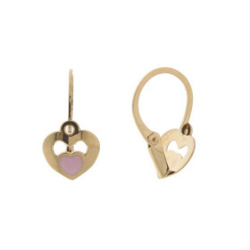Boucles d oreilles coeurs Or Jaune 375 Motif coeur émaillé 6x6mm Système fermeture dormeuses Longueur : 1,4cm 