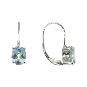 Boucles d oreilles dormeuses Or Blanc 375/1000 serties d Aigues Marines ovales 8x6mm Dimensions boucle : 6x18mm Système d ...