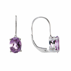Boucles d oreilles dormeuses Or Blanc 375/1000 serties d Améthystes ovales 8x6mm Dimensions boucle : 6x18mm Système d atta...