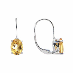 Boucles d oreilles dormeuses Or Blanc 375/1000 serties Citrines ovales 8x6mm Dimensions boucle : 6x18mm Système d attache ...