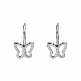 Boucles d'oreilles pendantes en Or Blanc 375 et Oxyde de zirconium. Motif papillon de 9x9mm orné d'un oxyde de zirconium. ...