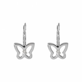 Boucles d'oreilles Dormeuses Or Blanc 375 Motif Papillon et Oxyde de zirconium