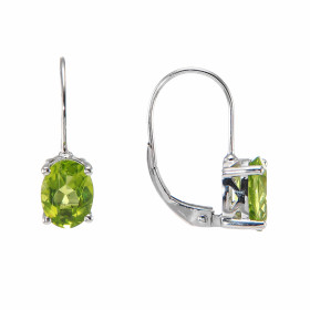 Boucles d oreilles dormeuses Or Blanc 375/1000 serties Péridots ovales 8x6mm Dimensions boucle : 6x18mm Système d attache ...
