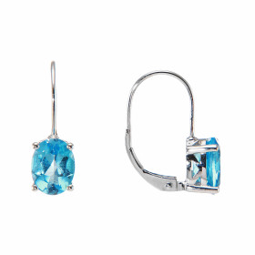 Boucles d oreilles dormeuses Or Blanc 375/1000 serties Topazes Bleues ovales 8x6mm Dimensions boucle : 6x18mm Système d at...
